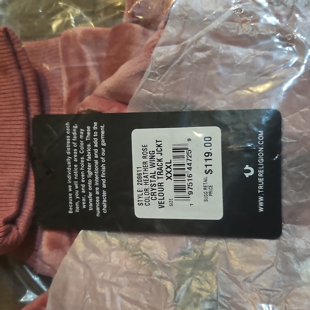 TRUE RELIGION CRYSTAL HORSESHOE VELOUR TRACK JACKET COLOR BABY PINK SZ  XXXL - Picture 9 of 11